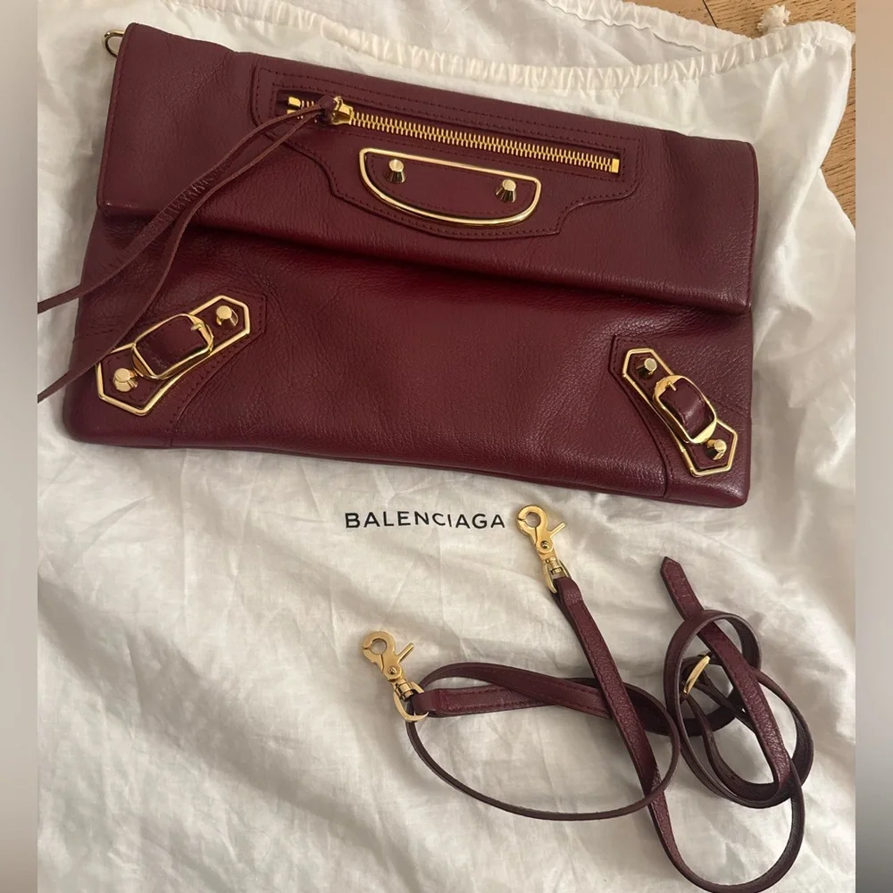 Balenciaga Leather Shoulder Bag in Burgundy with Gold Hardware